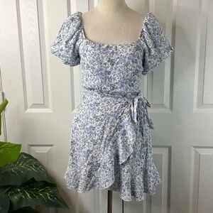 Trixxi - Floral Mini Dress Puff Sleeve Ruffle Hem